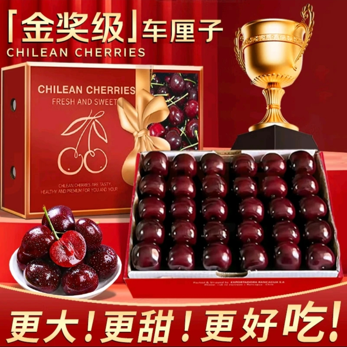 2JD-4JD智利进口海运桑提娜车厘子新鲜应季水果2500g内附果径卡T2