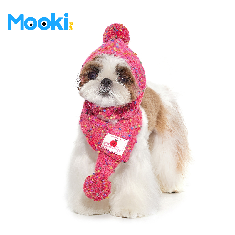 mookipet狗狗猫咪新年围巾雪纳瑞小型犬比熊冬天保暖针织帽可爱