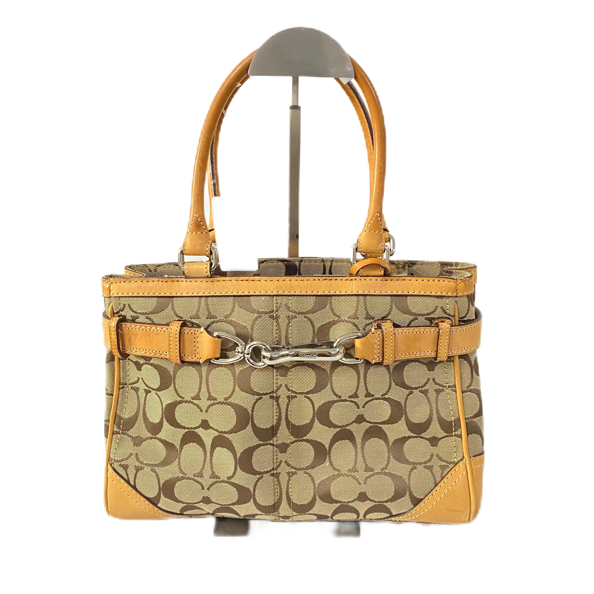 95新 COACH/蔻驰 经典老花帆布拼皮单肩手提包 MM-80774