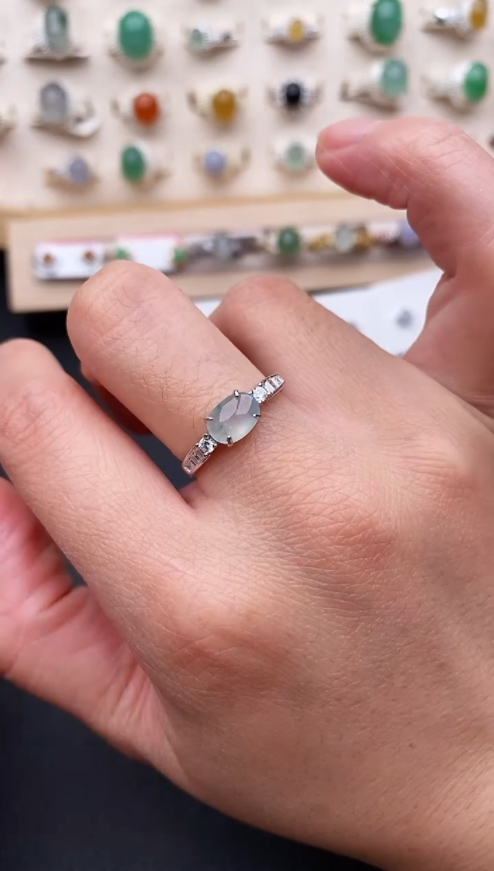 【闪购商品】翡翠戒指银S925镶嵌天然翡翠222  1+