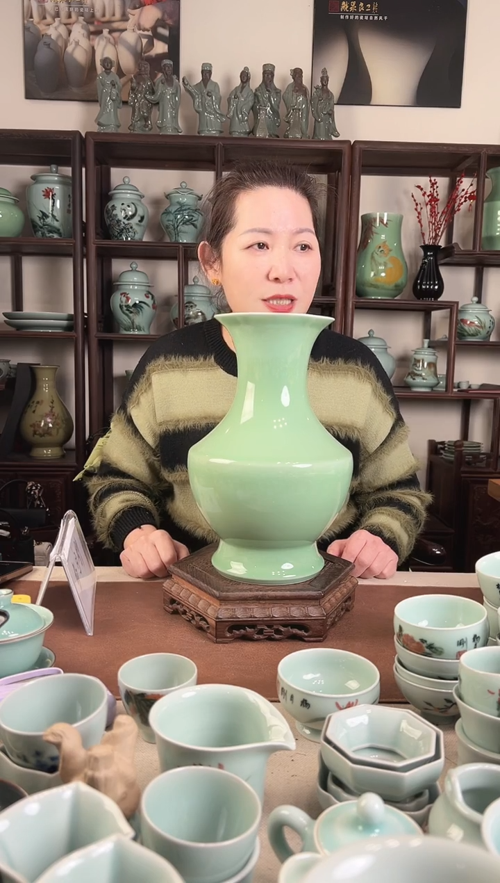 纯手工 梅青 花瓶L