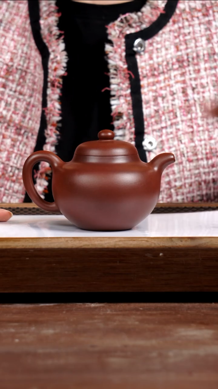 茶壶紫砂玫红底槽青柿园375CC