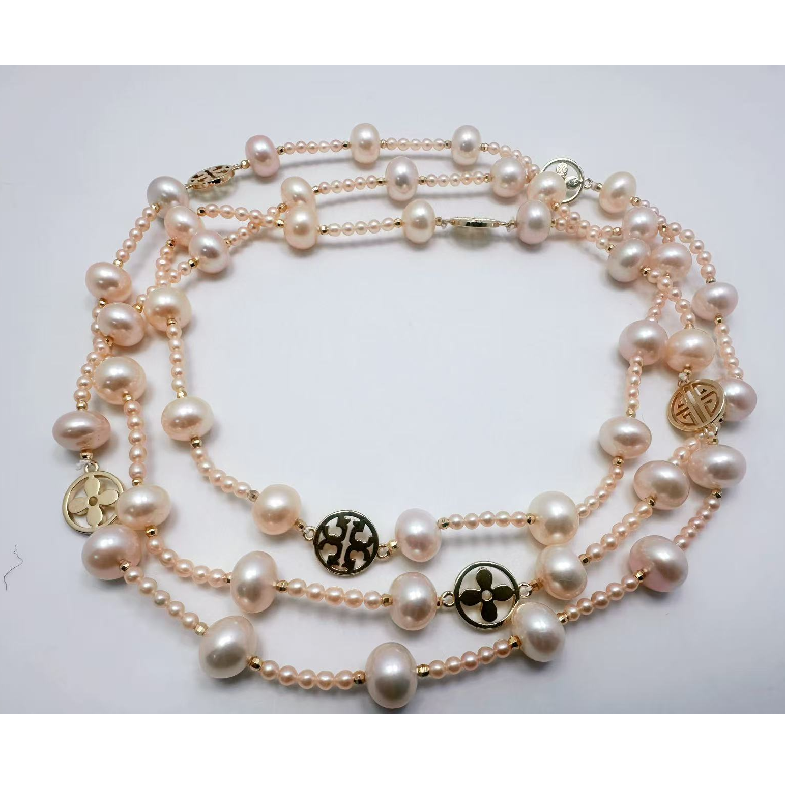 天然淡水珍珠3.5-11mm+注金配饰毛衣链时尚百搭长款小香风秋冬