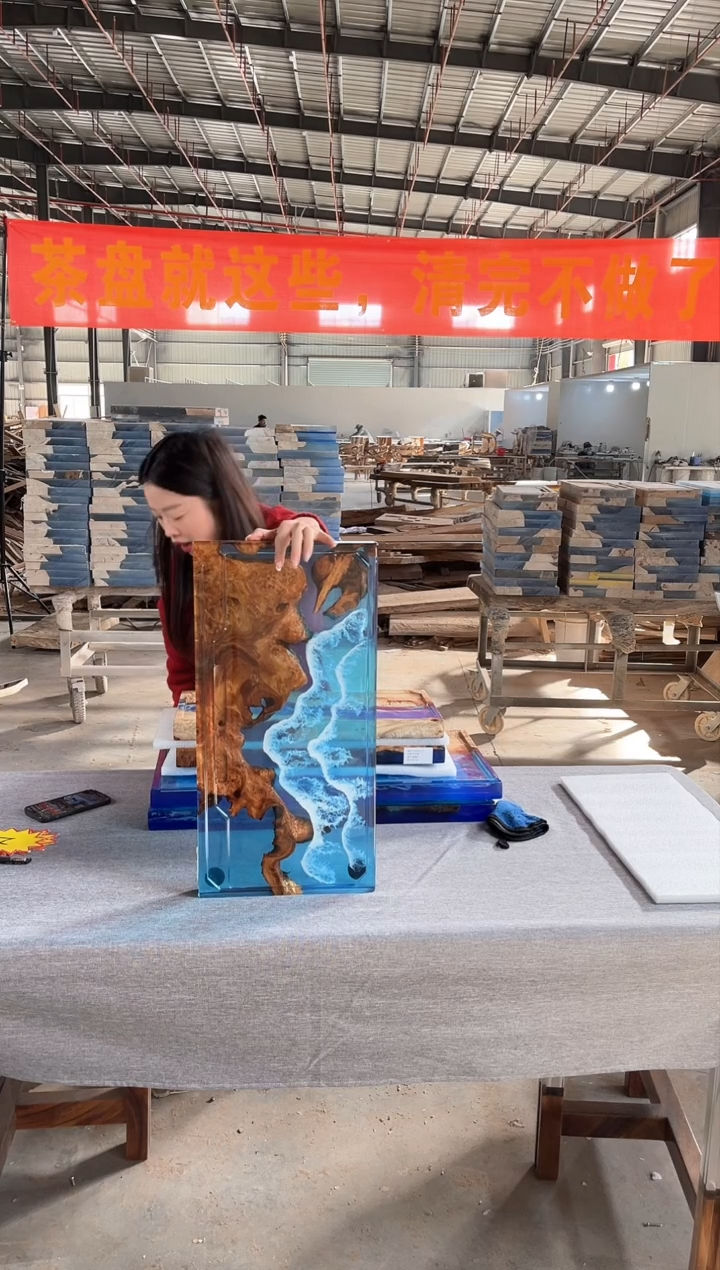 【闪购商品】60*30杉木瘤树脂实木茶盘简约现代风