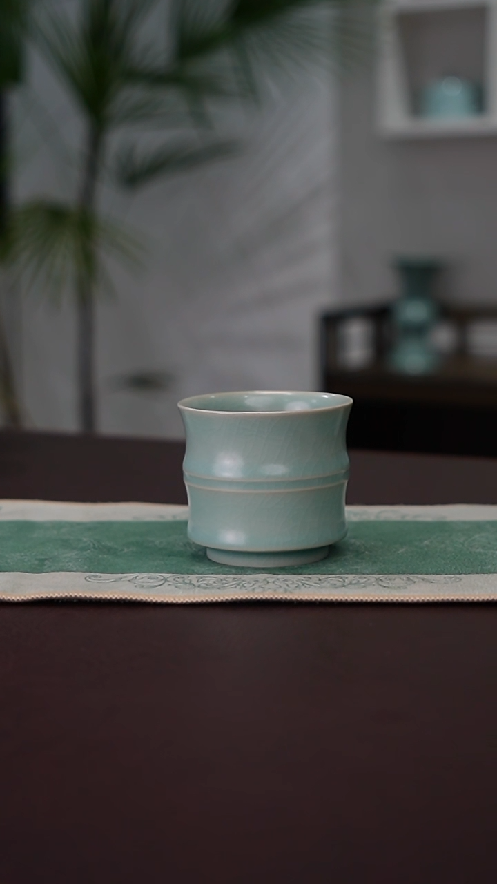 天青釉 竹节杯  精品   110CC