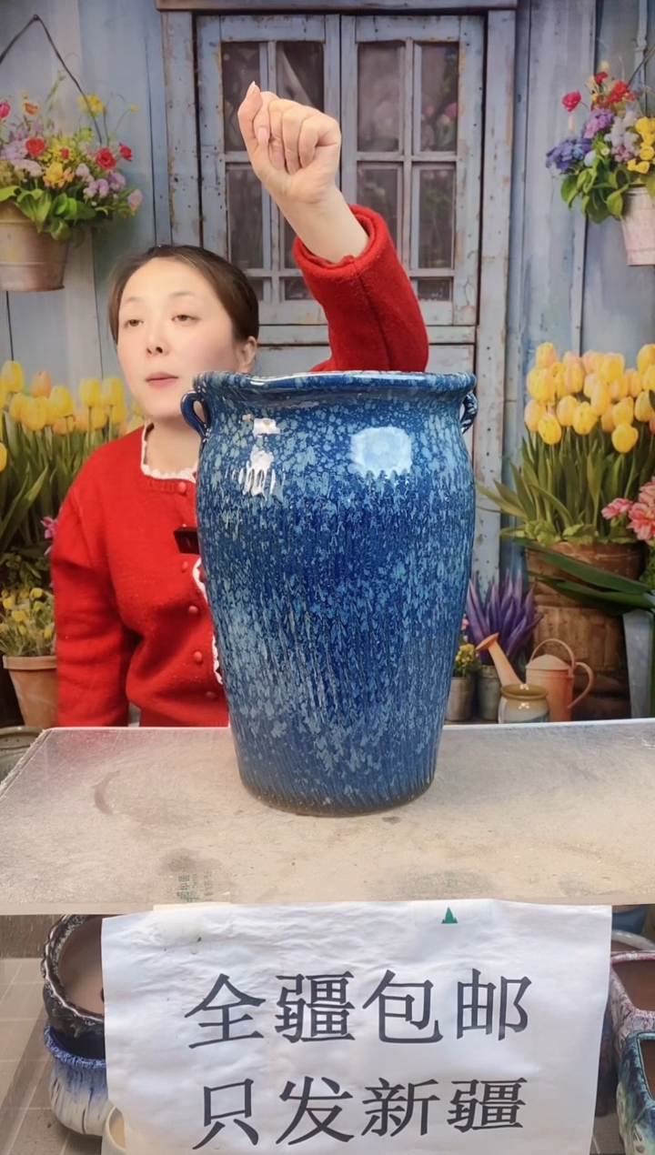 020 蓝色斜纹双耳一个装  口19高20