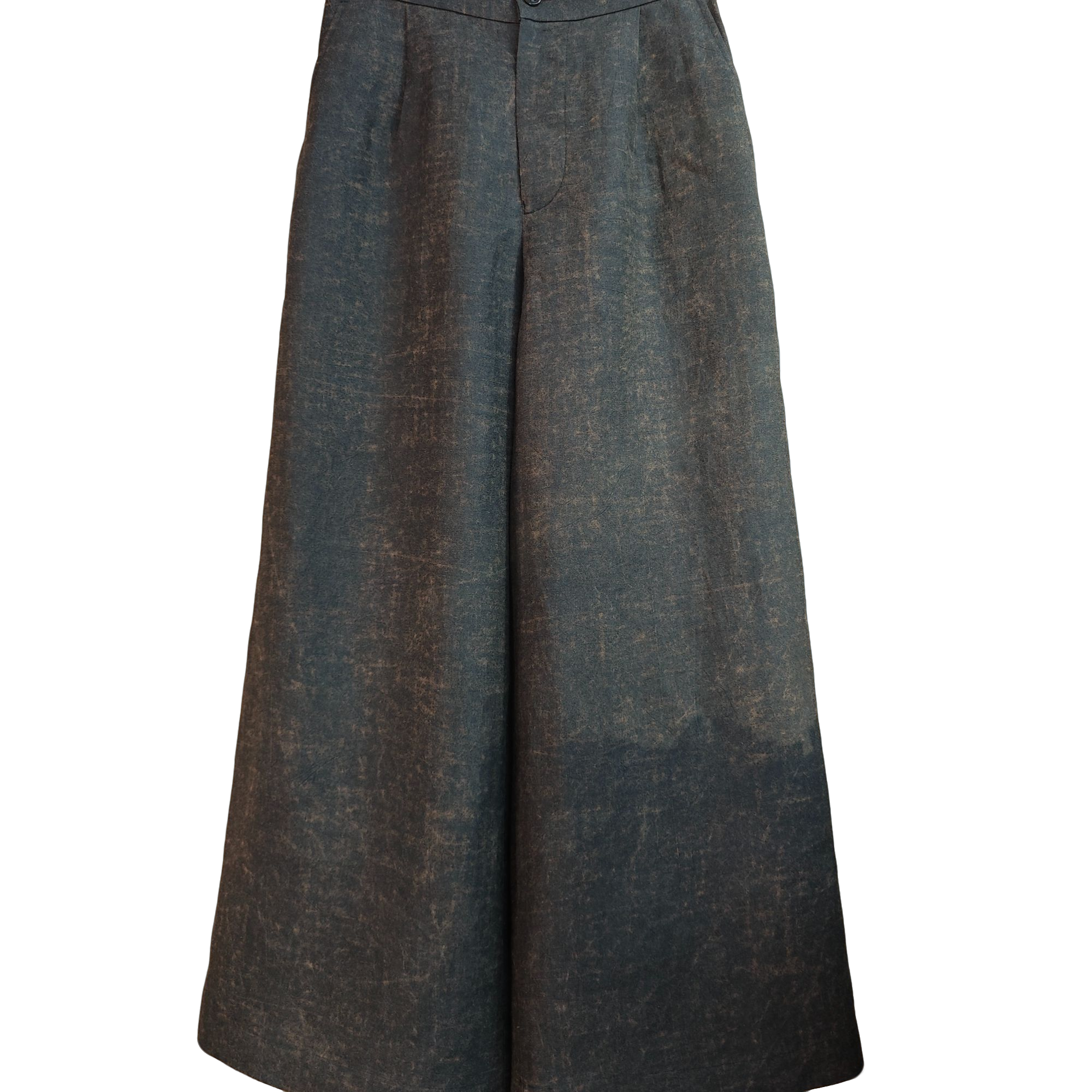 重工砂洗黑咖阔腿裤，纯苎麻，面料透气