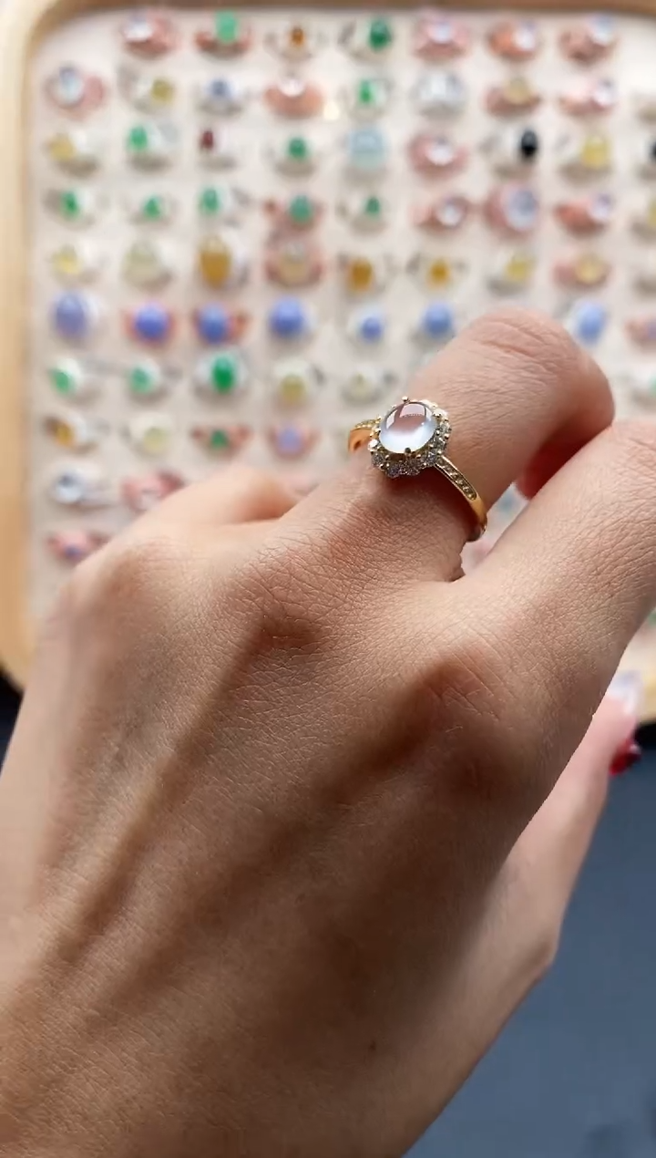 【闪购商品】翡翠戒指银S925镶嵌缅甸天然A货翡翠222 8+2