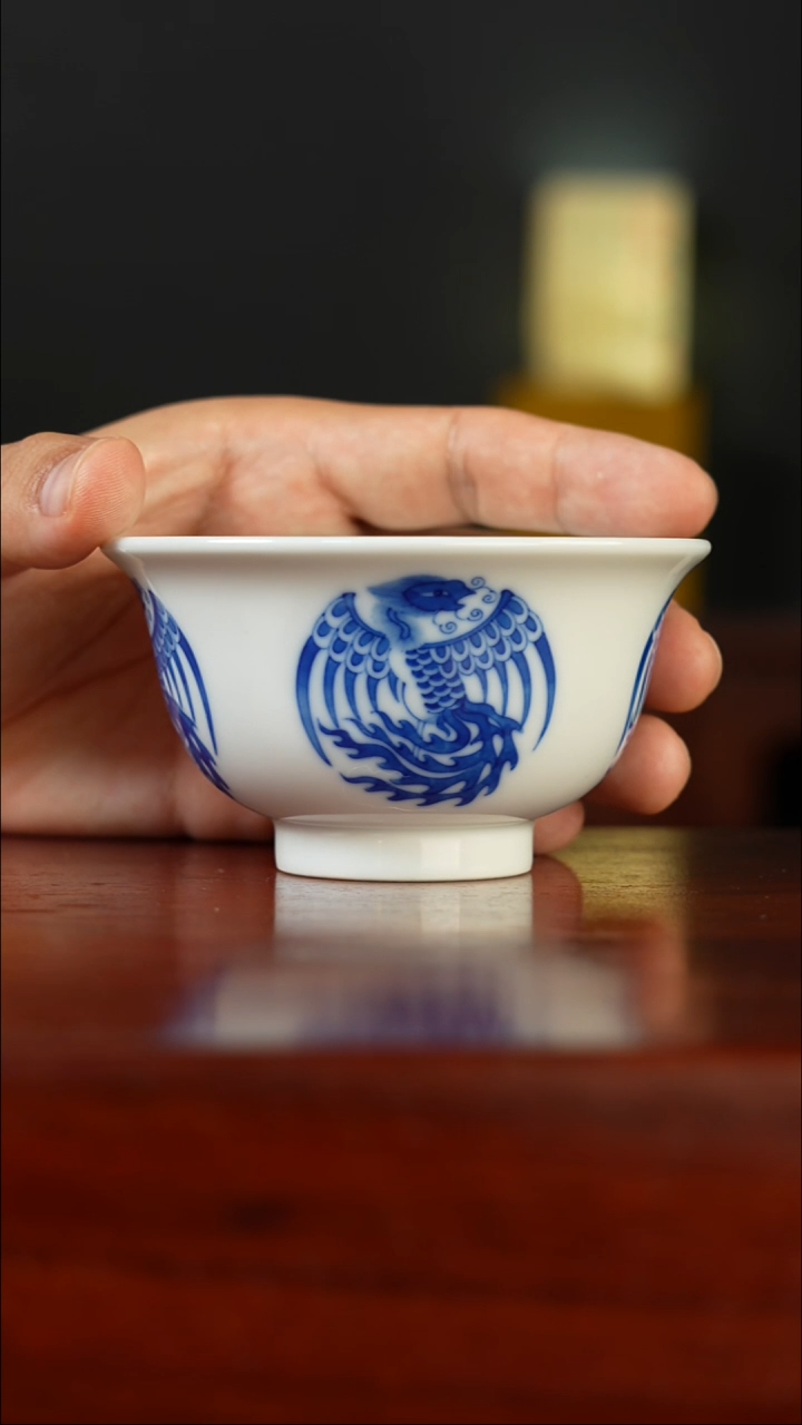 祖传窑真柴窑传承400年团凤压手杯