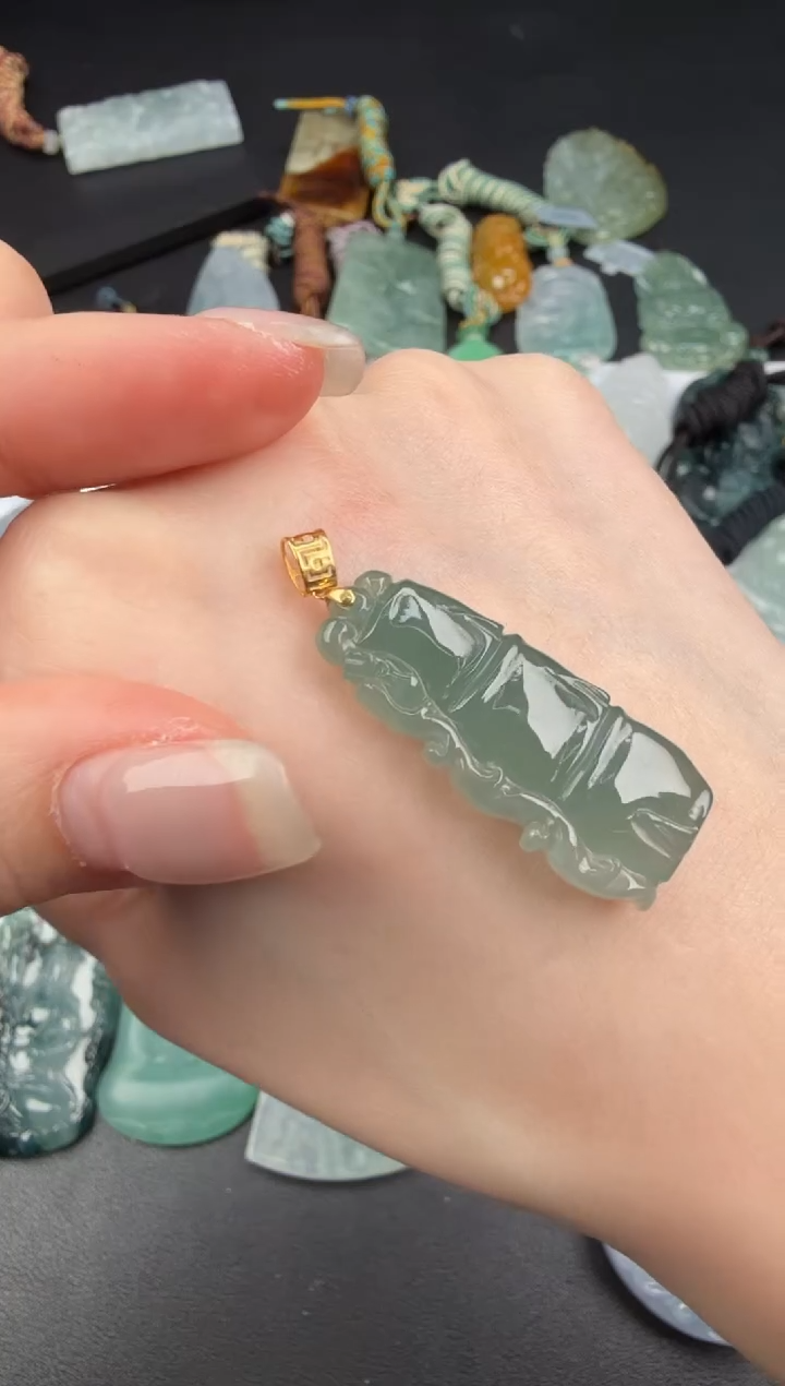 吊坠(不含链)18K金镶嵌翡翠翡翠饰品-227