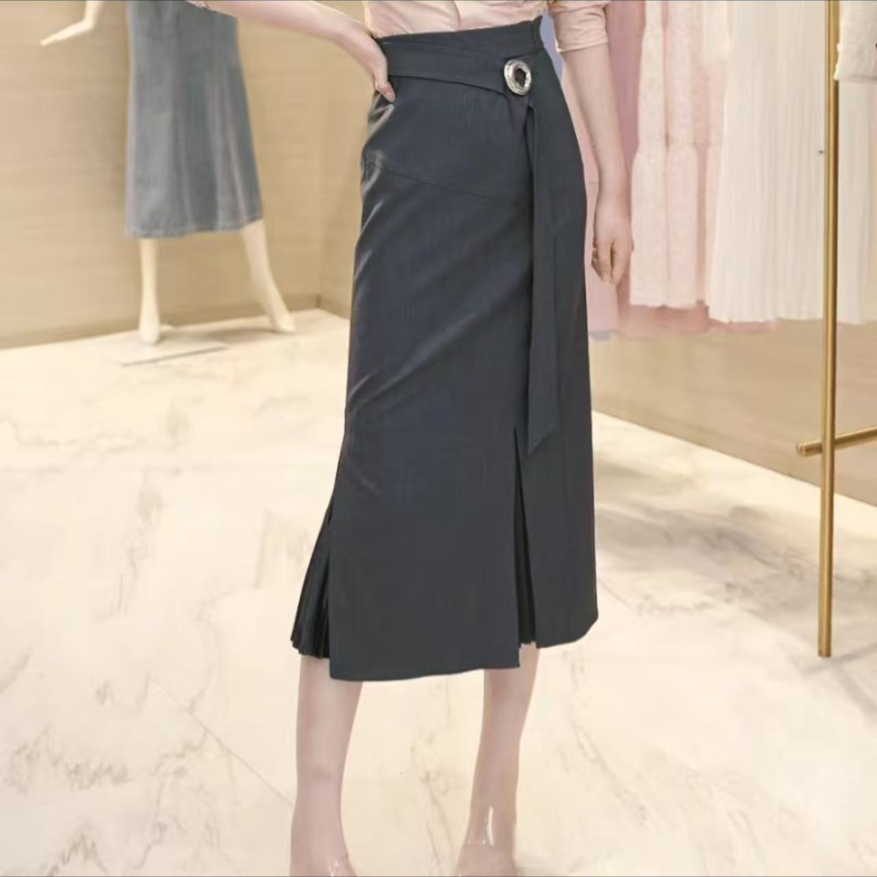 【专柜品质】早秋新款气质优雅附腰带显瘦步步生花包臀半身裙120032