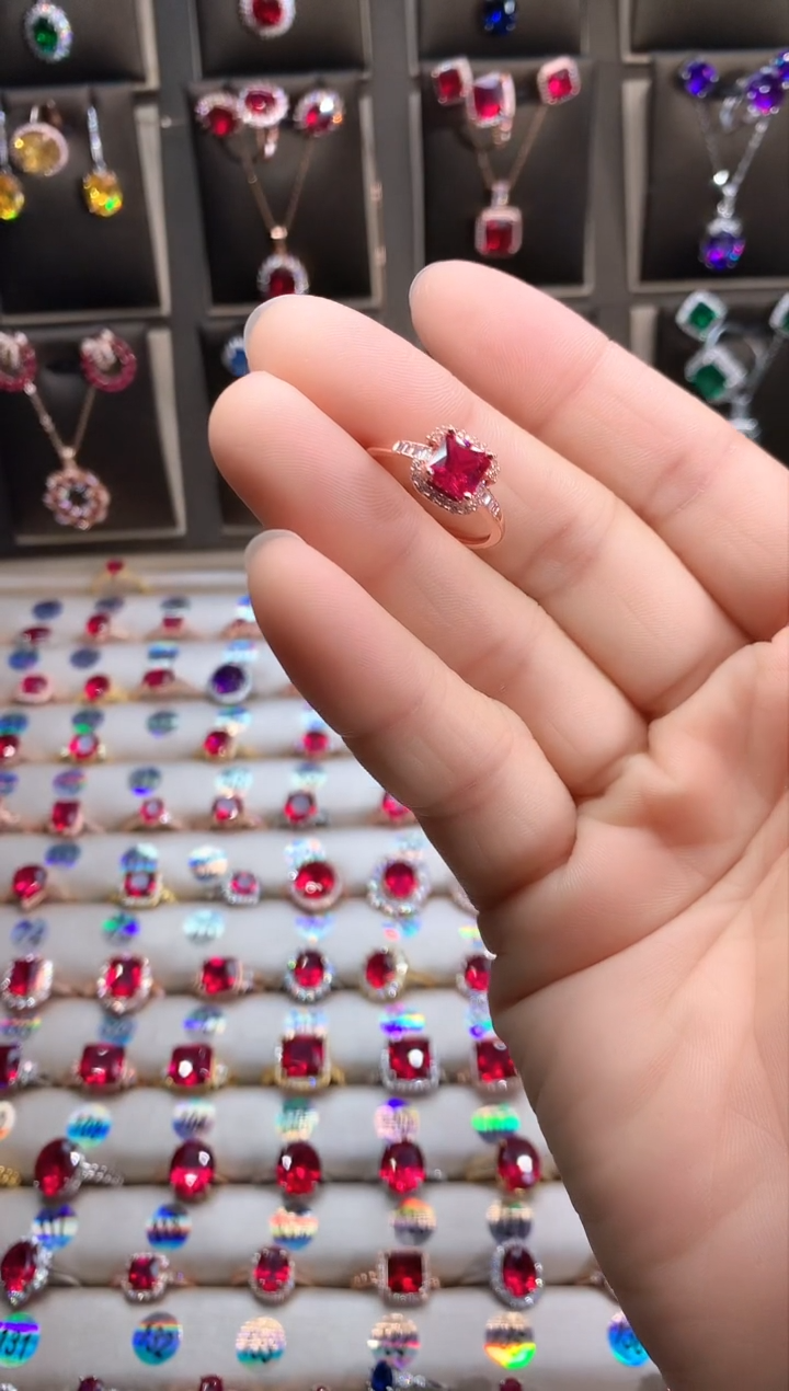 【闪购商品】红宝石戒指银S925镶嵌玫瑰金6