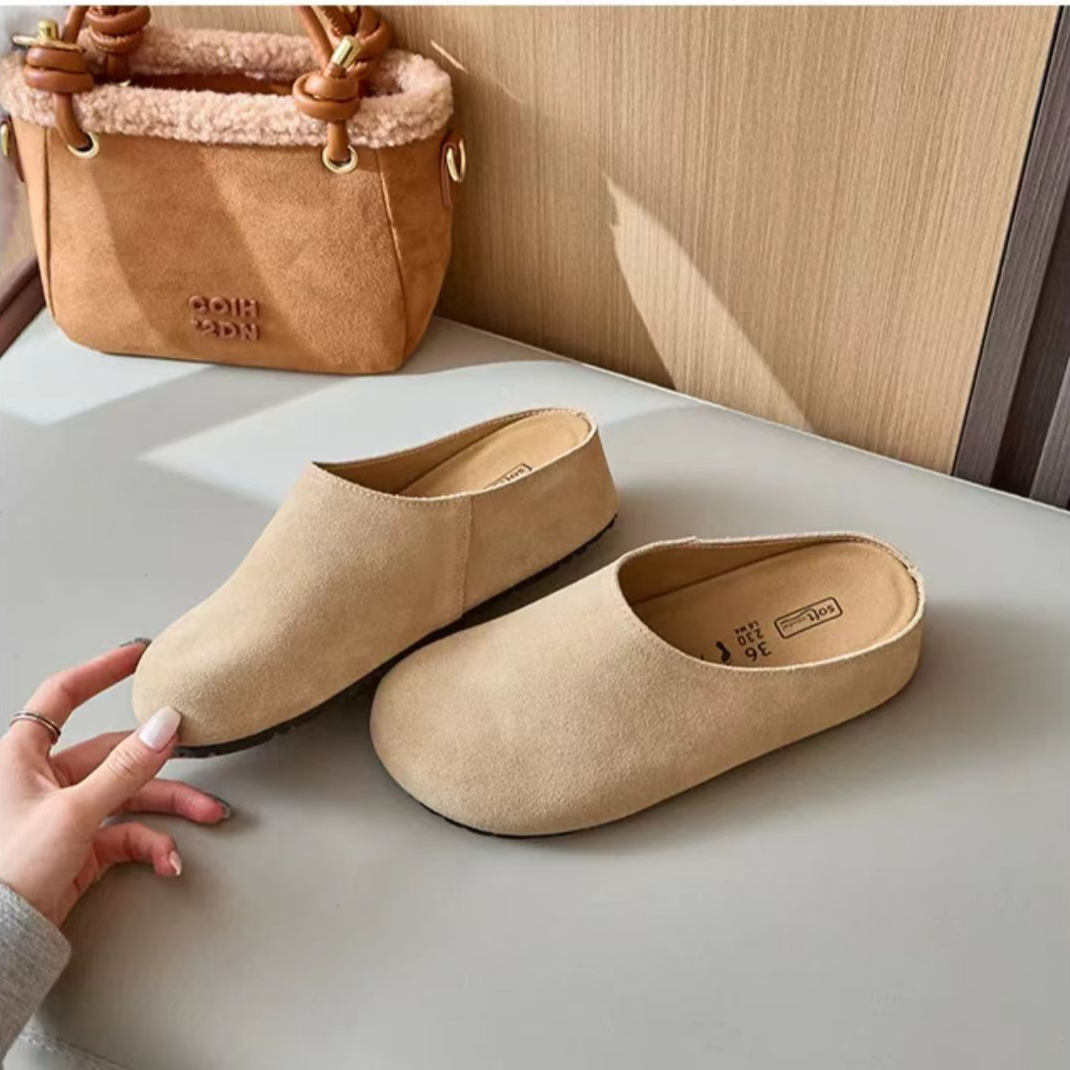软底平底韩版磨砂皮秋冬季休闲包头款包头拖勃肯增高懒人外穿女鞋