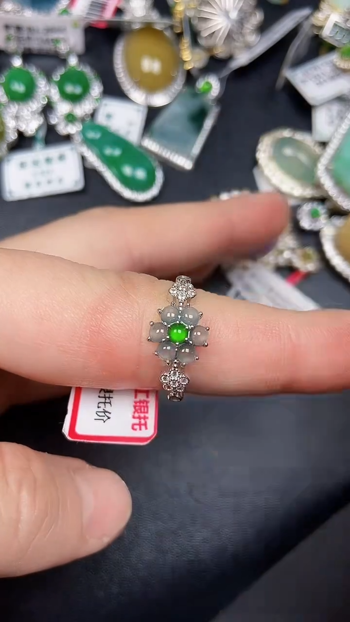 银S925镶嵌戒指翡翠3990