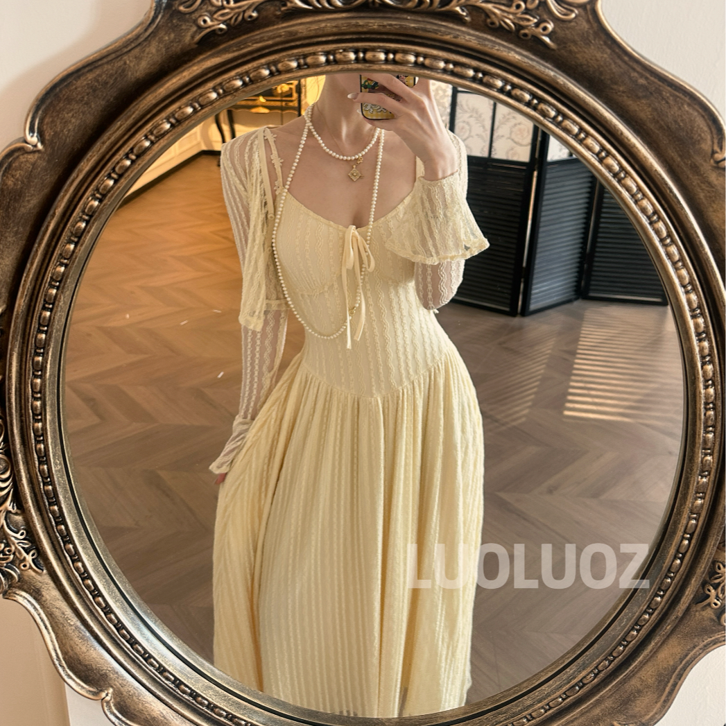 【现货】LUOLUOZ【活力海风】无袖女神范长款连衣裙＋开衫两件套JF673