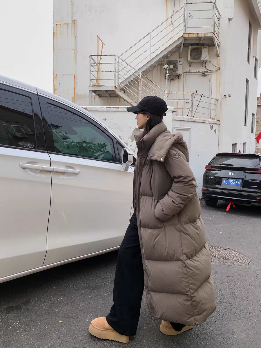 羽绒服长款韩版带帽长款厚款冬季情侣羽绒外套
