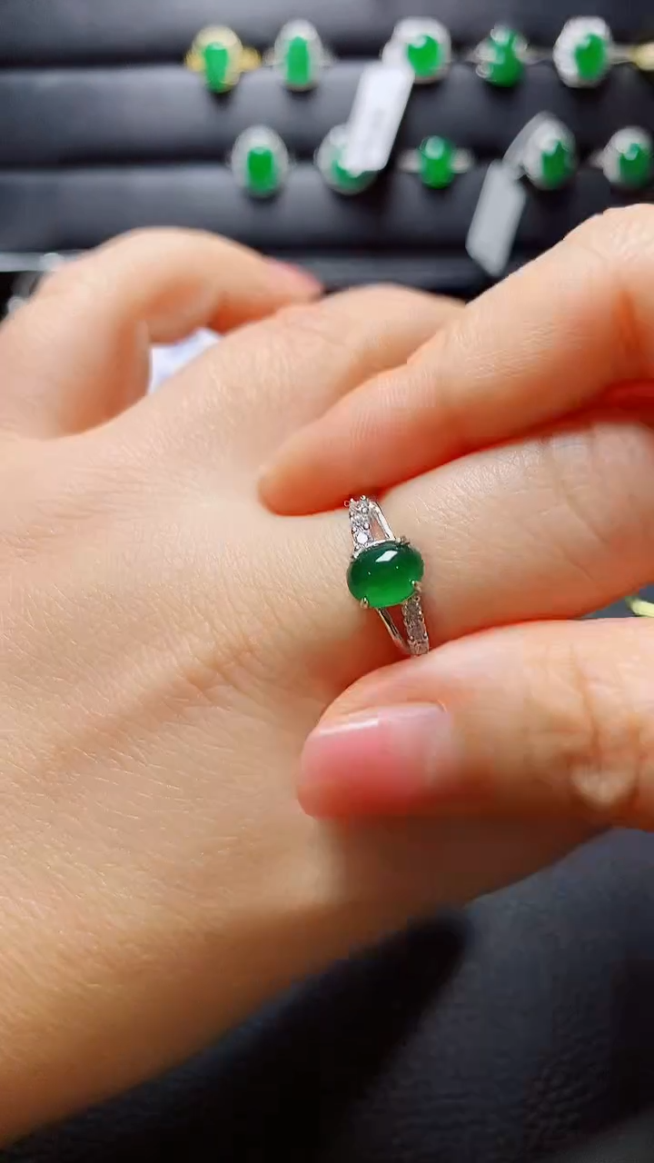 银S925镶嵌戒指翡翠 天然翡翠A货s925银镶