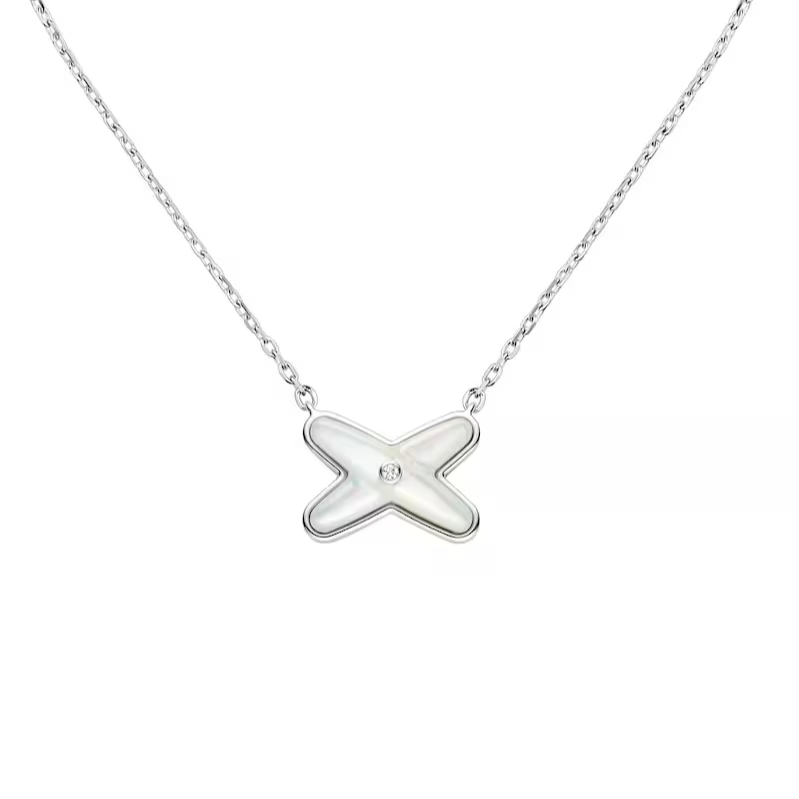 99新 Chaumet/尚美 尚美 JeuxDe Liens 白金色 珍珠母贝 交叉项链