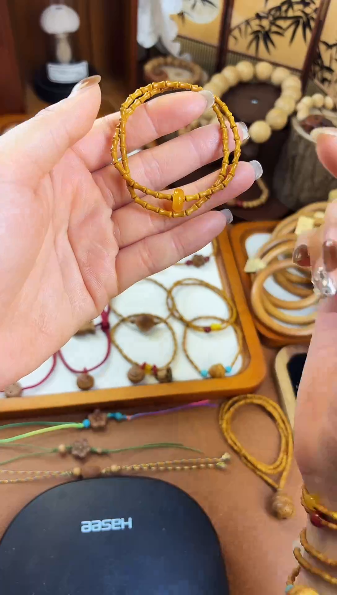 手串桃核竹节款双圈黄跑环