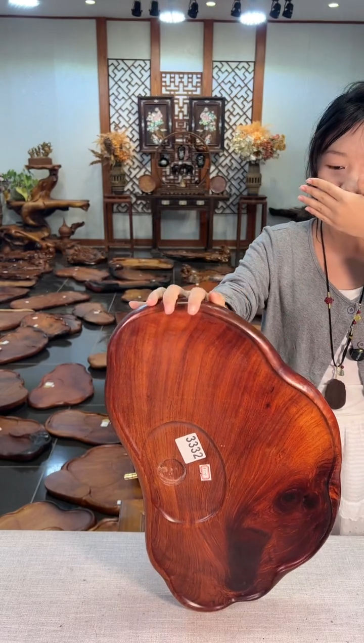 【闪购商品】大果紫檀（缅甸花梨）茶盘3191