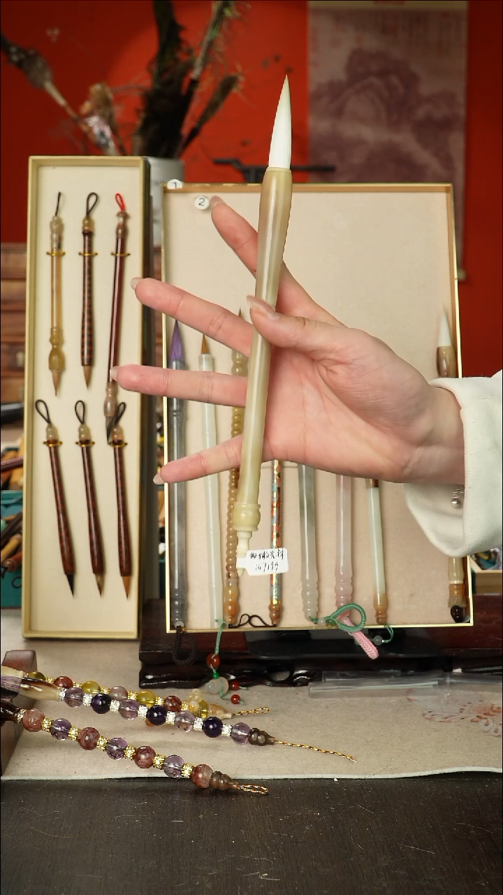 55号闪孤品高货毛笔链接 清水试笔 蘸墨不退