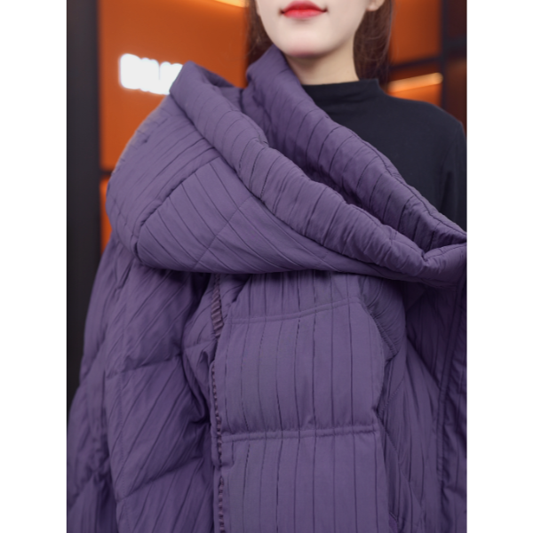 【杭州专柜正品】羽绒服2025条纹泡芙香芋紫高定色保暖外套YRF5151