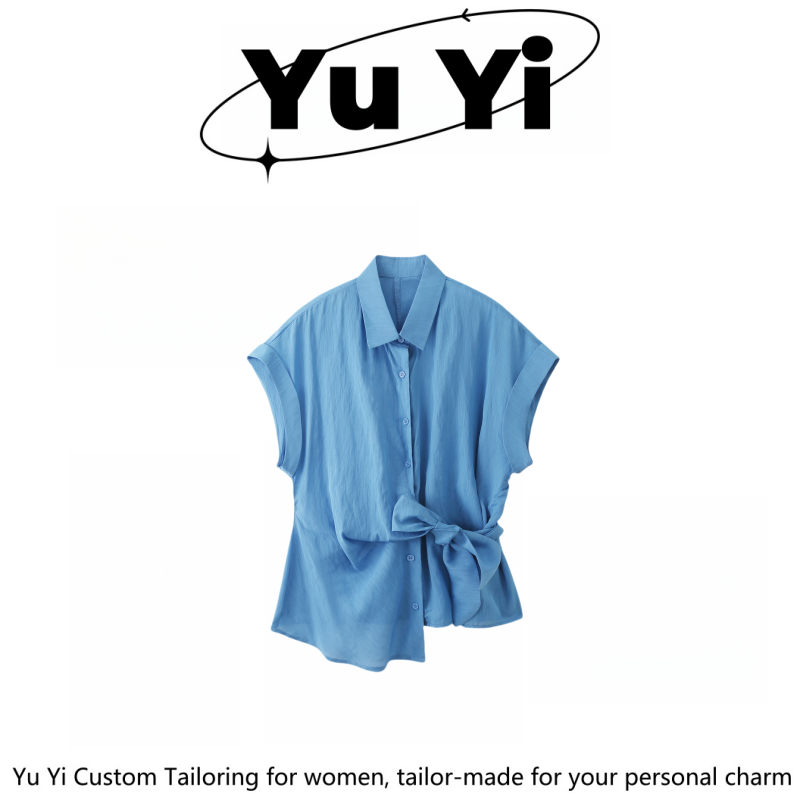 polo领绑带短袖衬衫女夏季2025新款设计小众简约上衣
