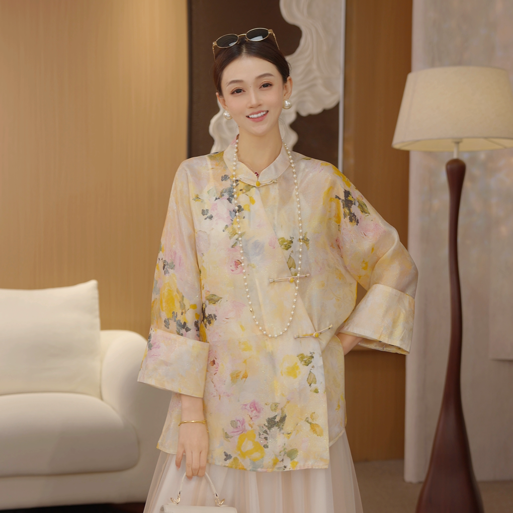 大魏制品「流光染夏」彩金琉璃锦桑蚕丝新中式国风春季衬衫37908-1