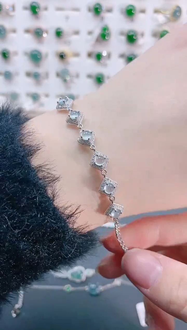 【闪购商品】翡翠手链银S925镶嵌天然翡翠