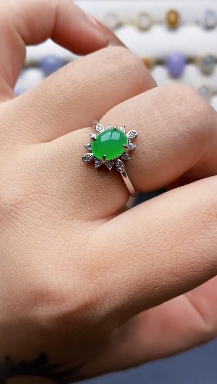 银S925镶嵌戒指翡翠0045