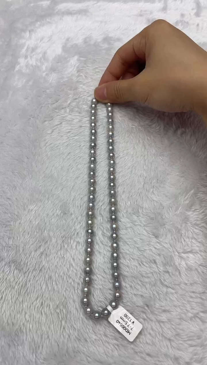 海水珍珠银S925镶嵌项链AK真多麻7-7.5mm