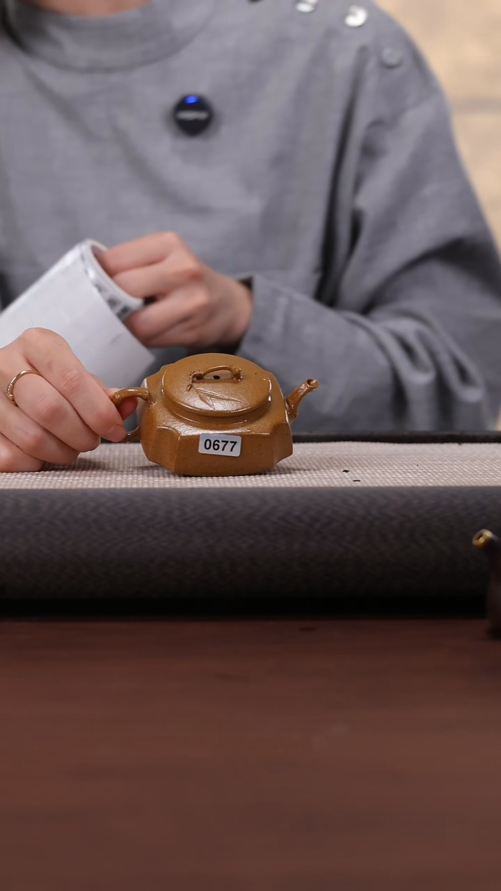 【闪购商品】紫砂茶壶677 柴烧 四方抽角逸竹 110cc