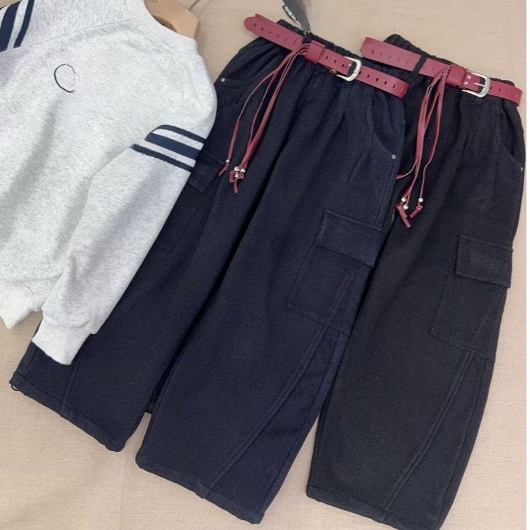 【haobaby】腰带口袋工装弯刀休闲裤1251