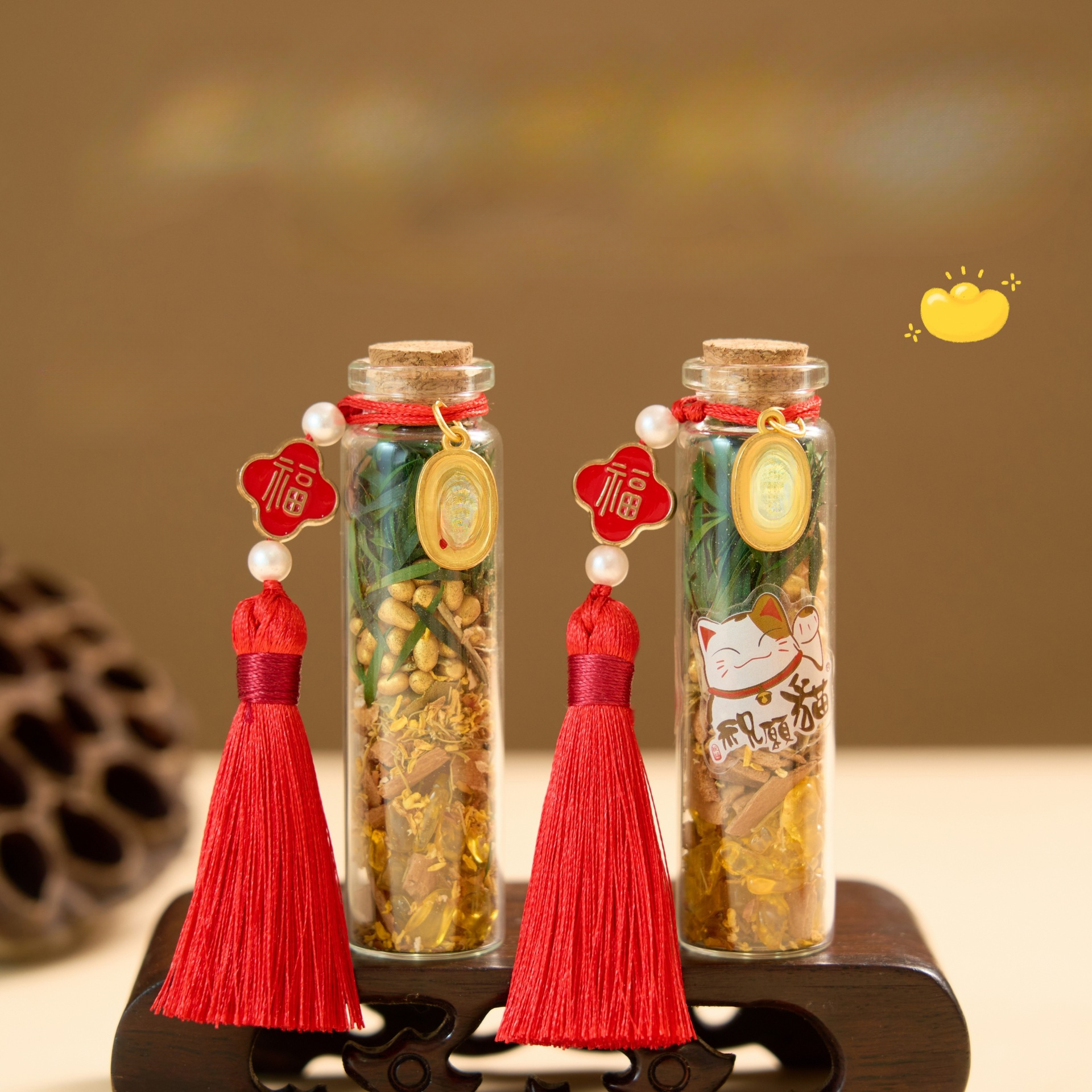 创意肉桂福字摆件米瓶子随身携带家用摆件