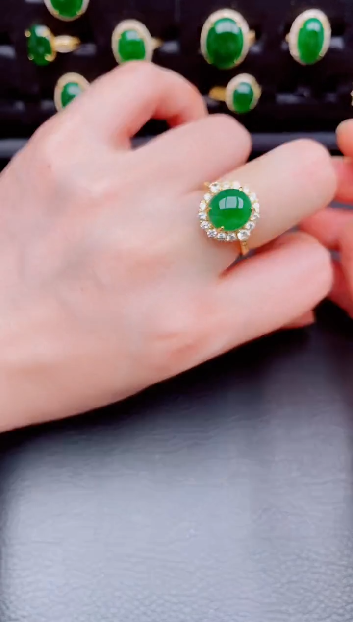 【闪购商品】翡翠戒指银S925镶嵌天然a货翡翠235