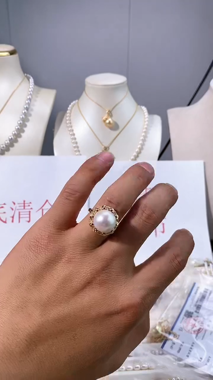 【闪购商品】淡水珍珠戒指银S925镶嵌太阳花极强光大点位戒指