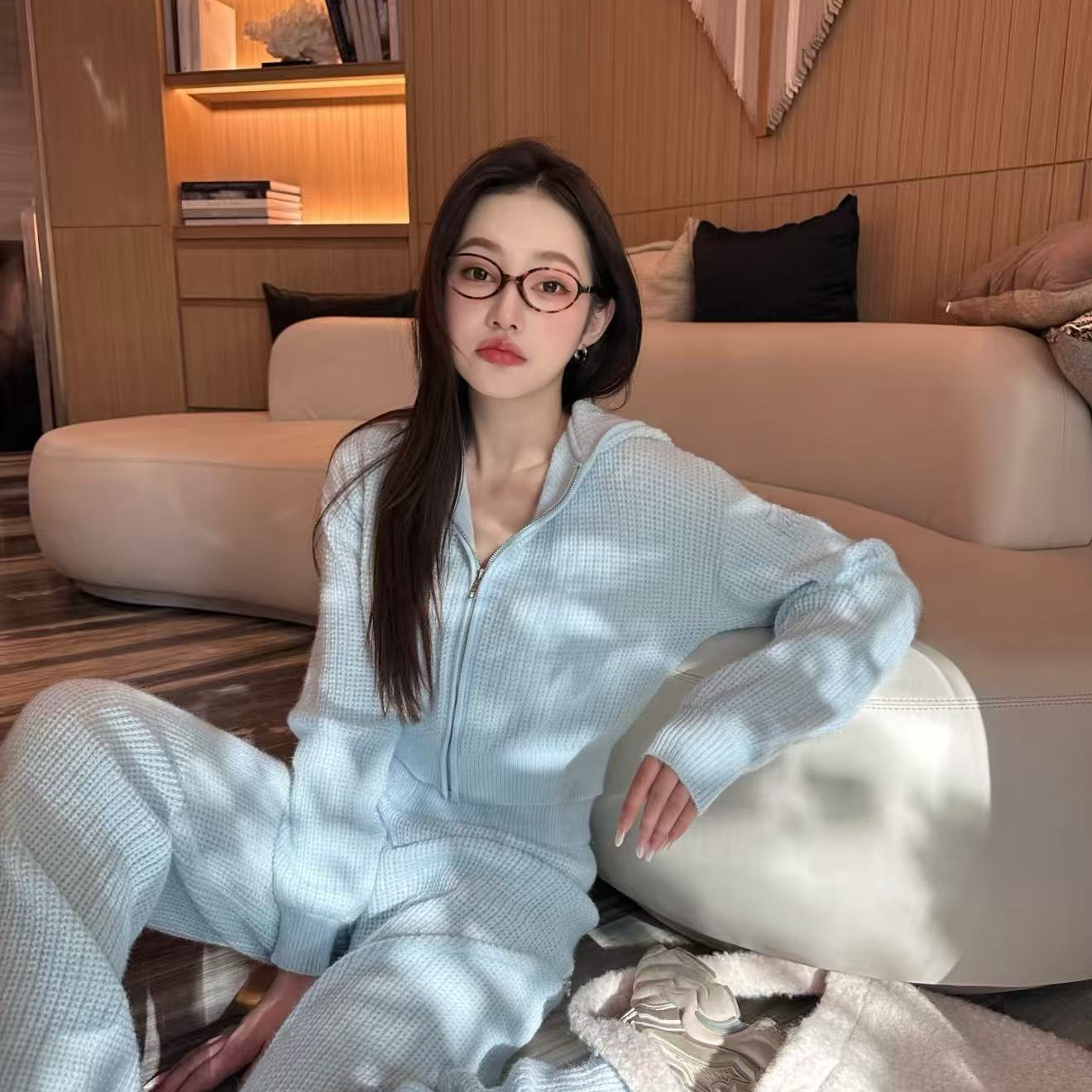 ALO.JDF老钱华夫格毛织系列套装松弛慵懒肌理感纯色高级感穿搭