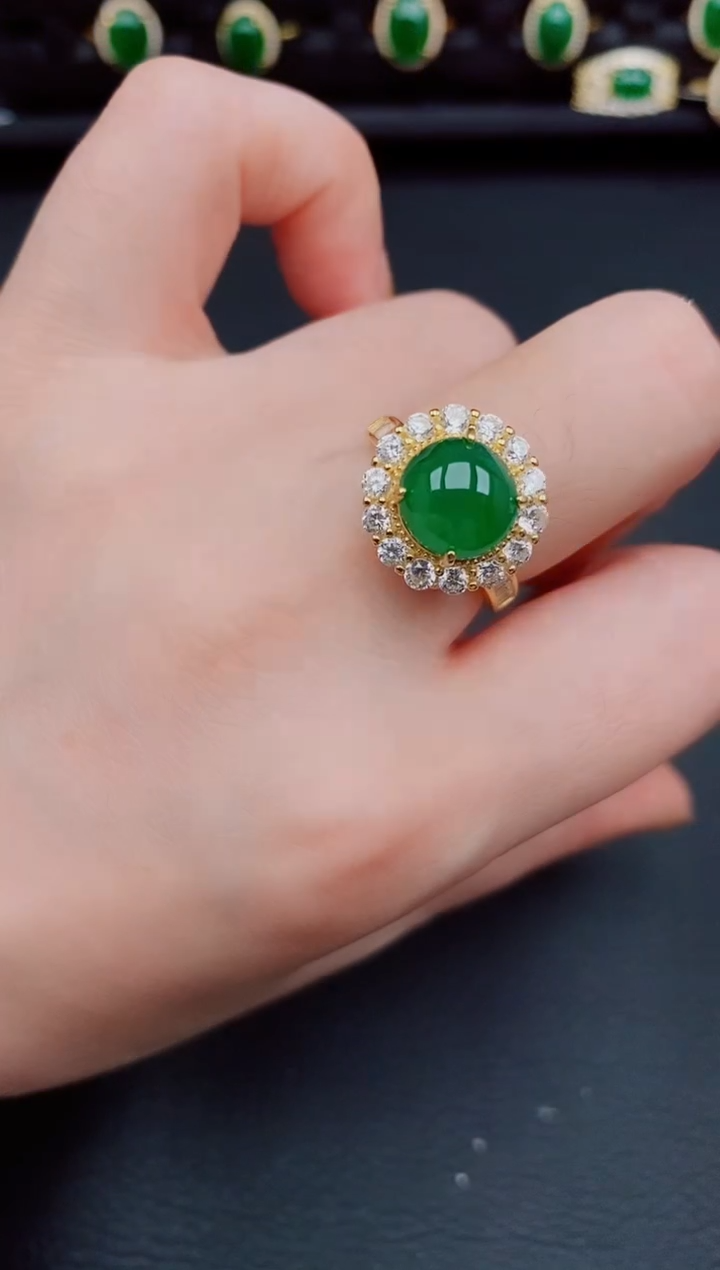 【闪购商品】翡翠戒指银S925镶嵌天然a货翡翠174