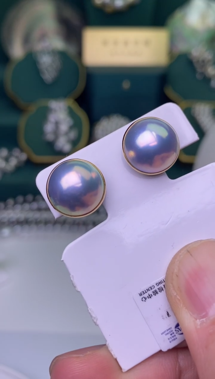 【闪购商品】拼合珍珠（马贝珠）耳饰18K金镶嵌1