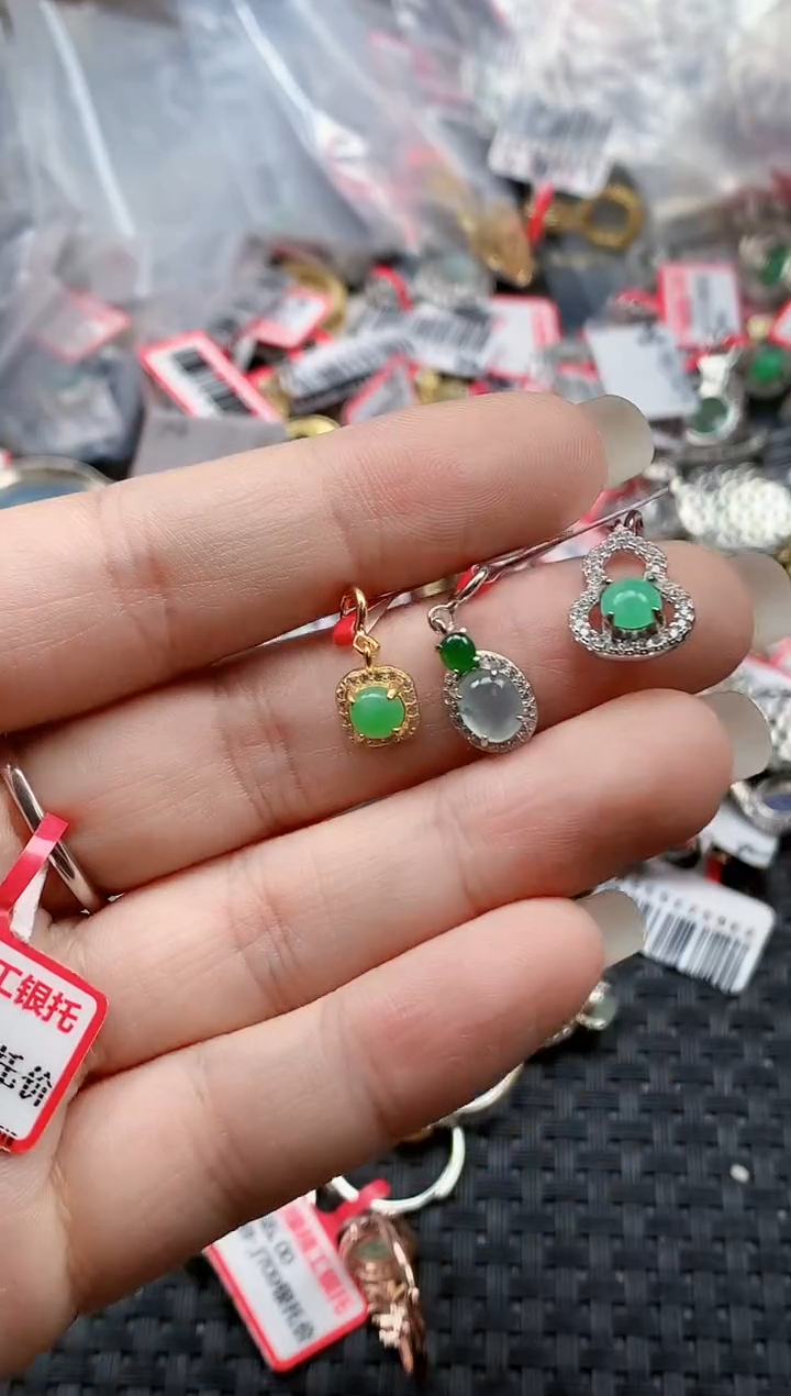 银S925镶嵌戒指翡翠天然A货缅甸翡翠