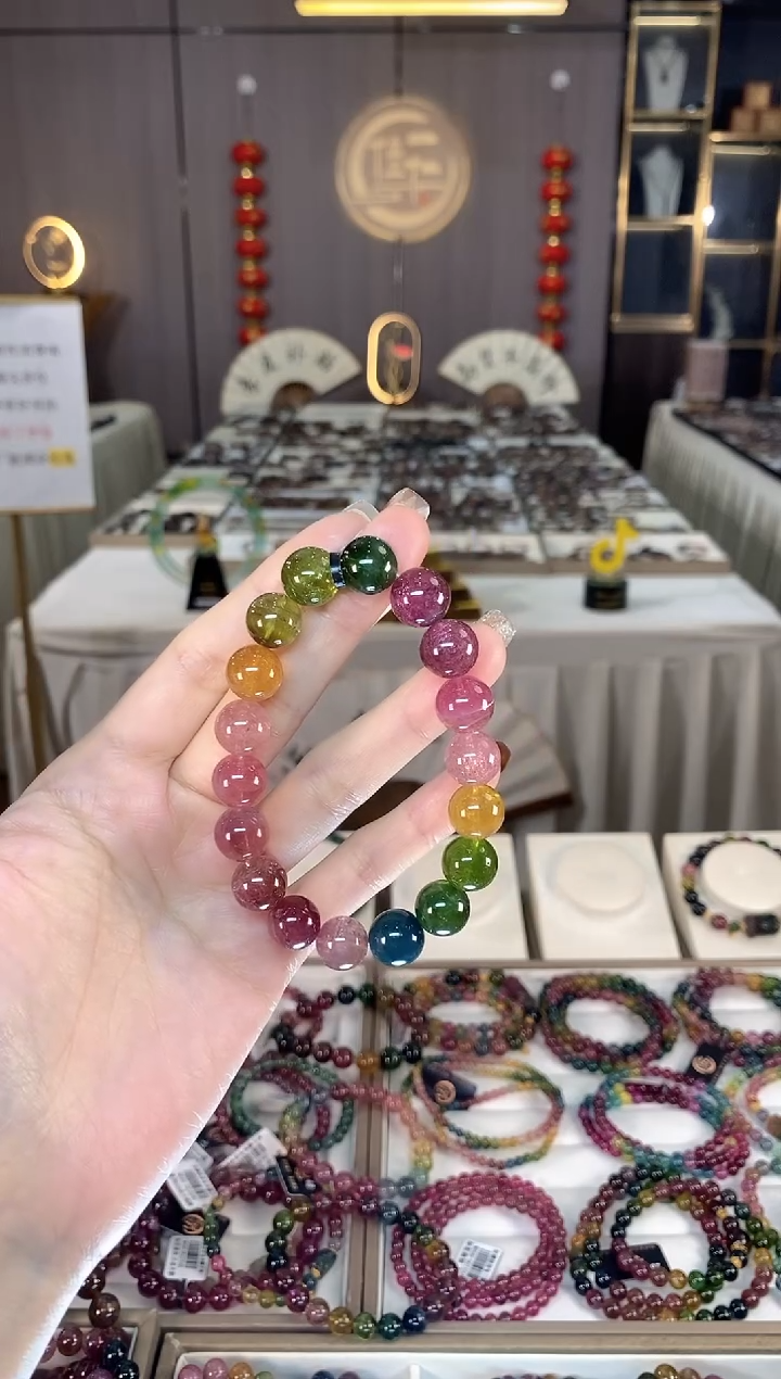 未镶嵌老矿碧玺色标彩虹单圈手串11mm+碧玺時**龍dan一物一证