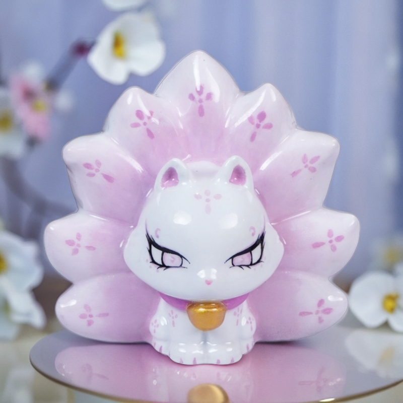 【九尾狐】7公分檀木原创国潮设计手绘九尾狐摆件