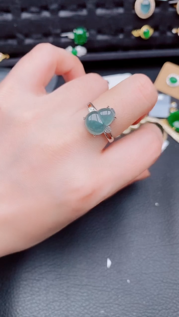 【闪购商品】翡翠戒指银S925镶嵌天然a货翡翠889