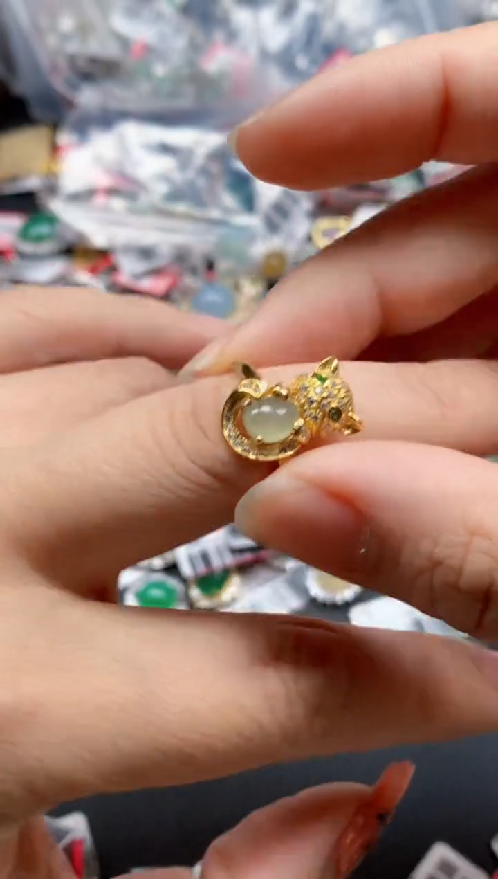 银S925镶嵌戒指翡翠天然A货缅甸翡翠