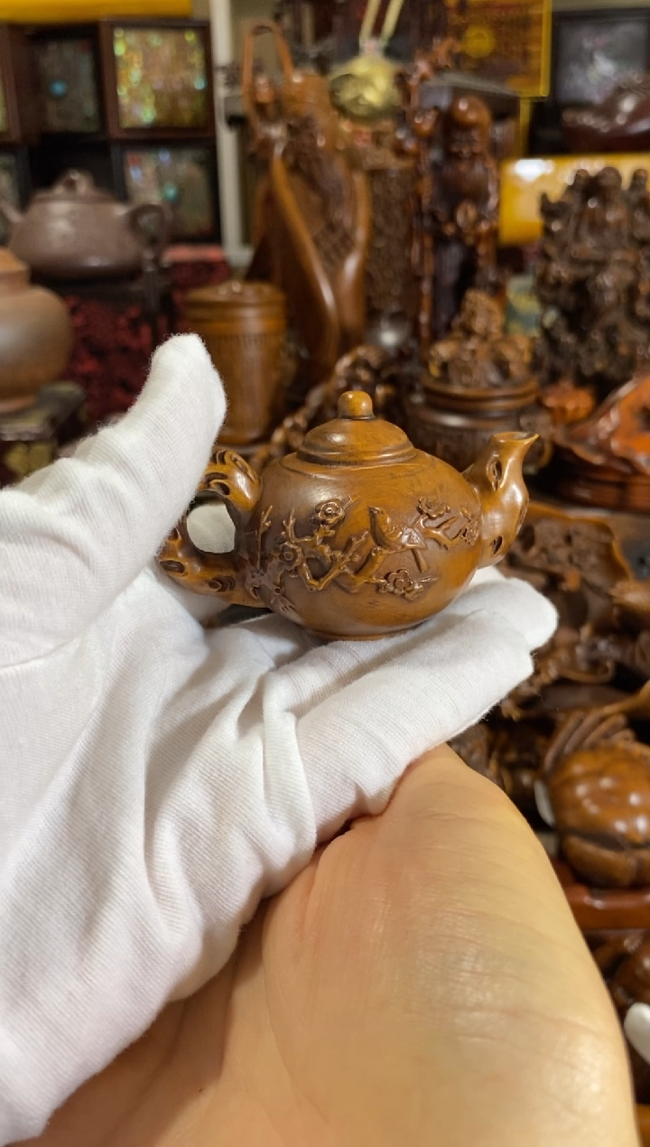 木小叶黄杨小件喜上眉梢壶