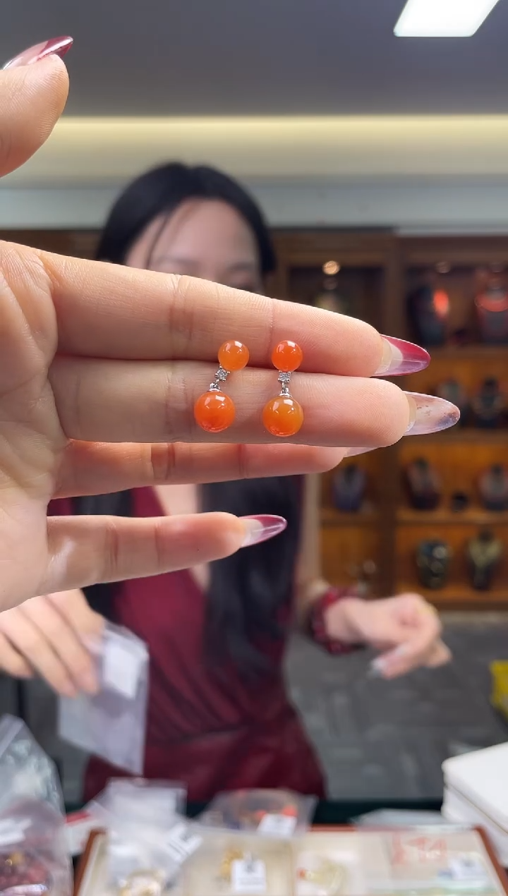 未镶嵌南红玛瑙耳饰（多样性发一件）
