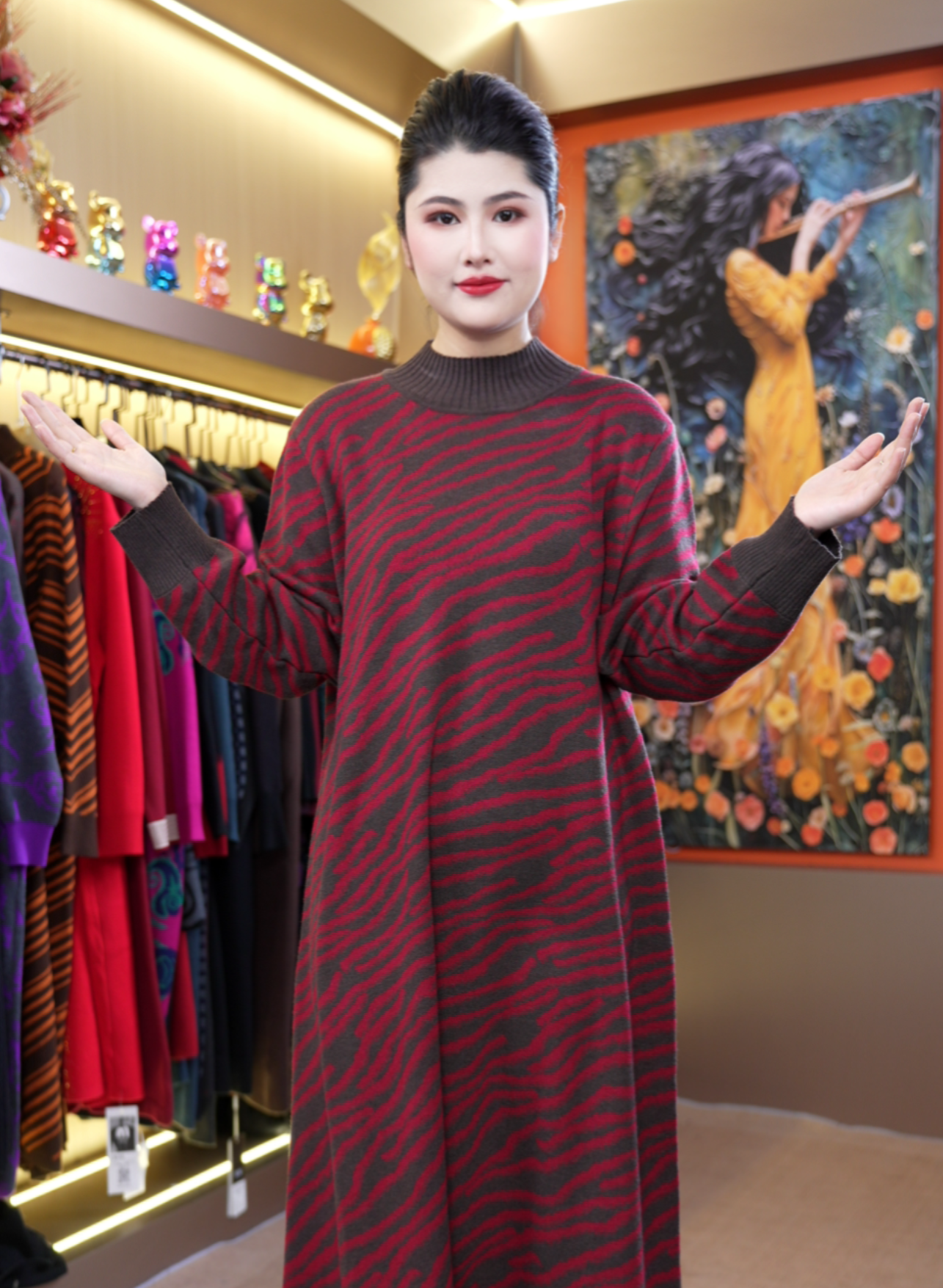 1349【风月落木】秋冬款宽松大码遮肚显瘦长款连衣裙