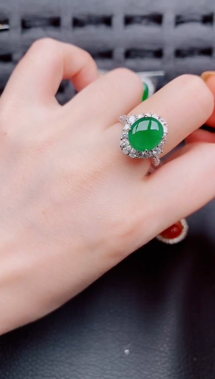 【闪购商品】翡翠戒指银S925镶嵌天然a货翡翠840