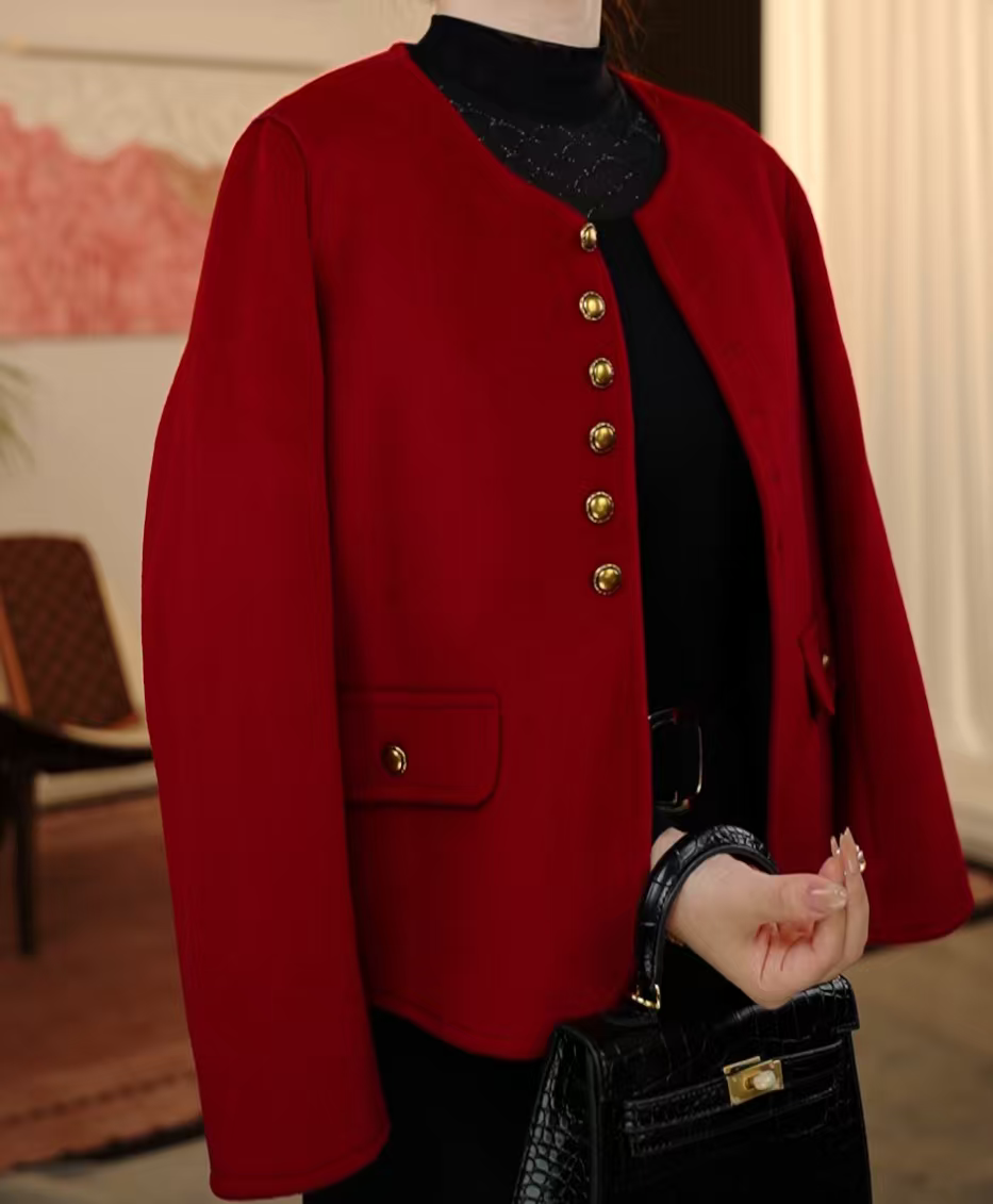 『中国红』双面羊毛小香风女秋冬设计短款外套W71-南曦