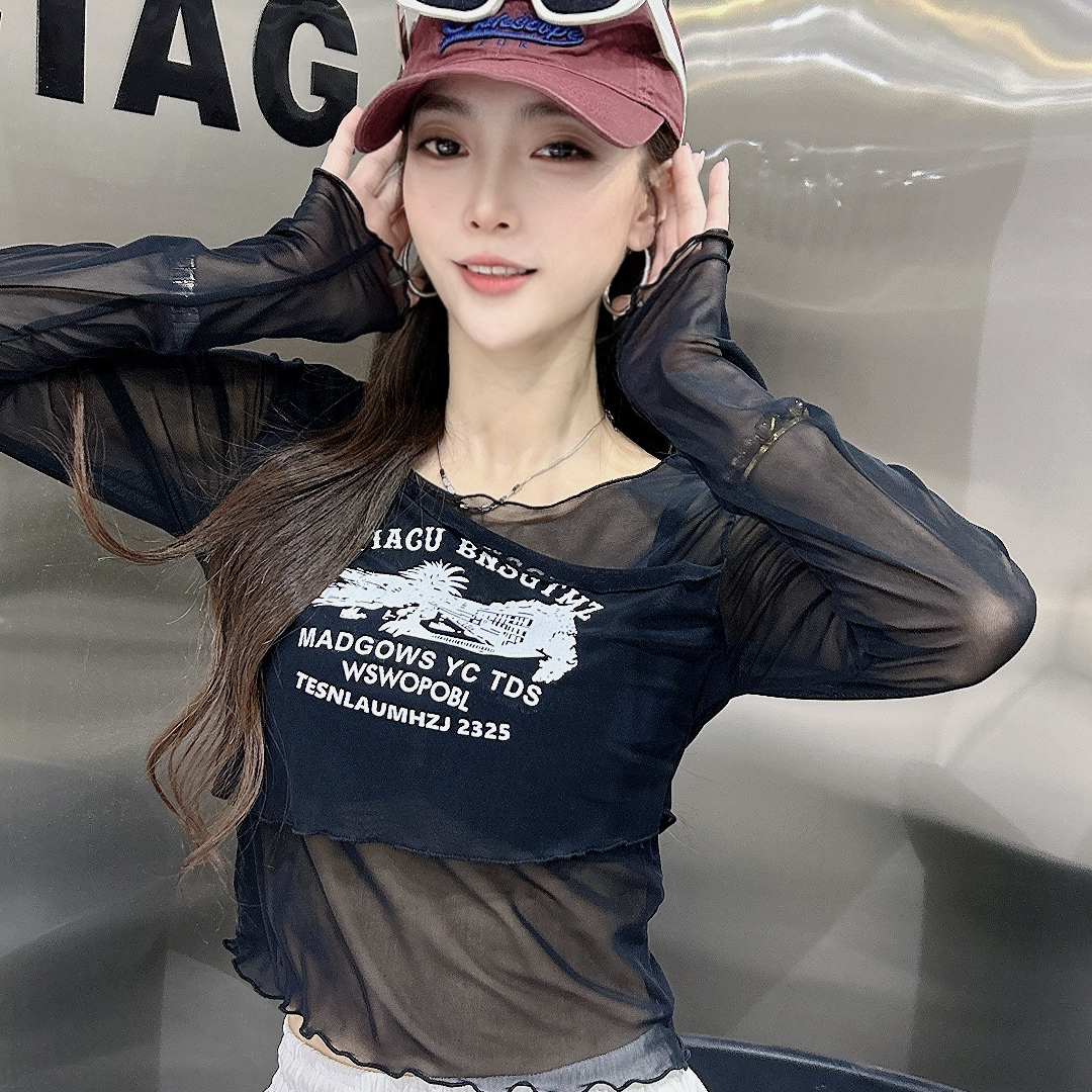 联盟9560款网纱微透设计款上衣